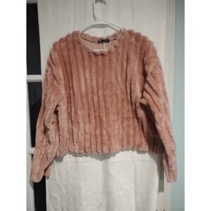 Zara Blush Pink Faux Fur Ribbed Cropped Pullover Sweater Y2K Coquette Medium